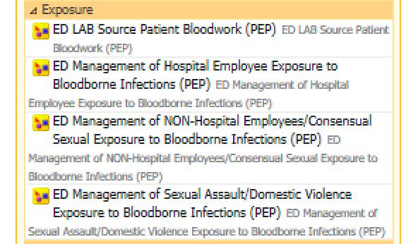 PEP pathways listed under Exposure in Quick Orders mPage
